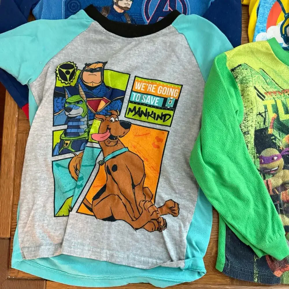 Lot of 4 Boys Size 6/7 Long/Short Sleeve Pajama Sets  Marvel TMNT Scooby Minion